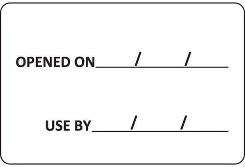 Opened On-Use By Label 25mm x 38mm Removable, Roll of 500