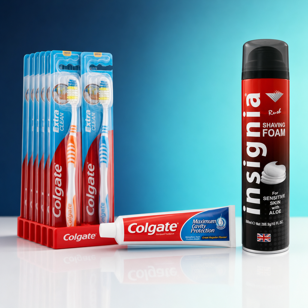 RJS Products hair and body range: toothbrushes, toothpaste and shaving foam