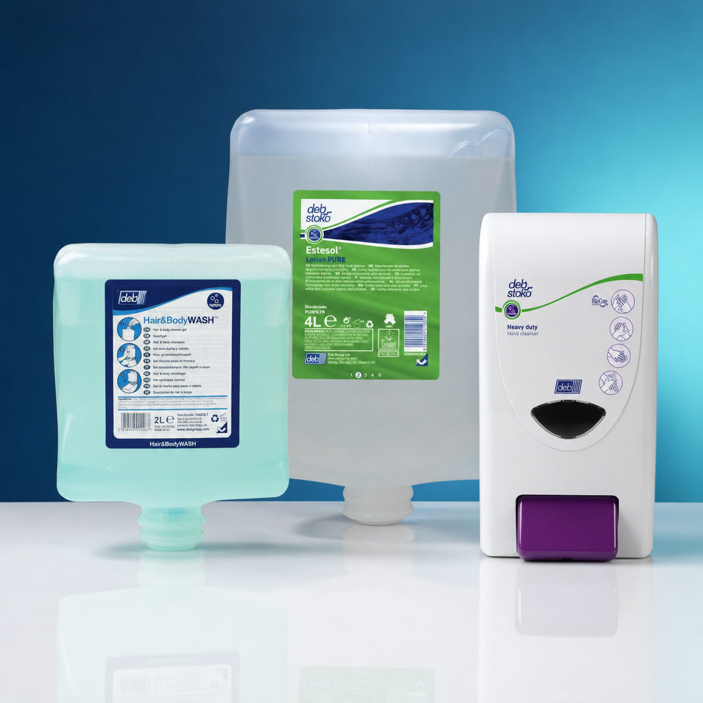 RJS Products washroom supplies: hand wash cartridges and dispenser