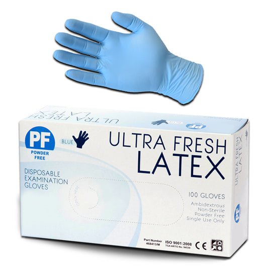 Latex Exam Gloves Low Powder Blue 10x100pc