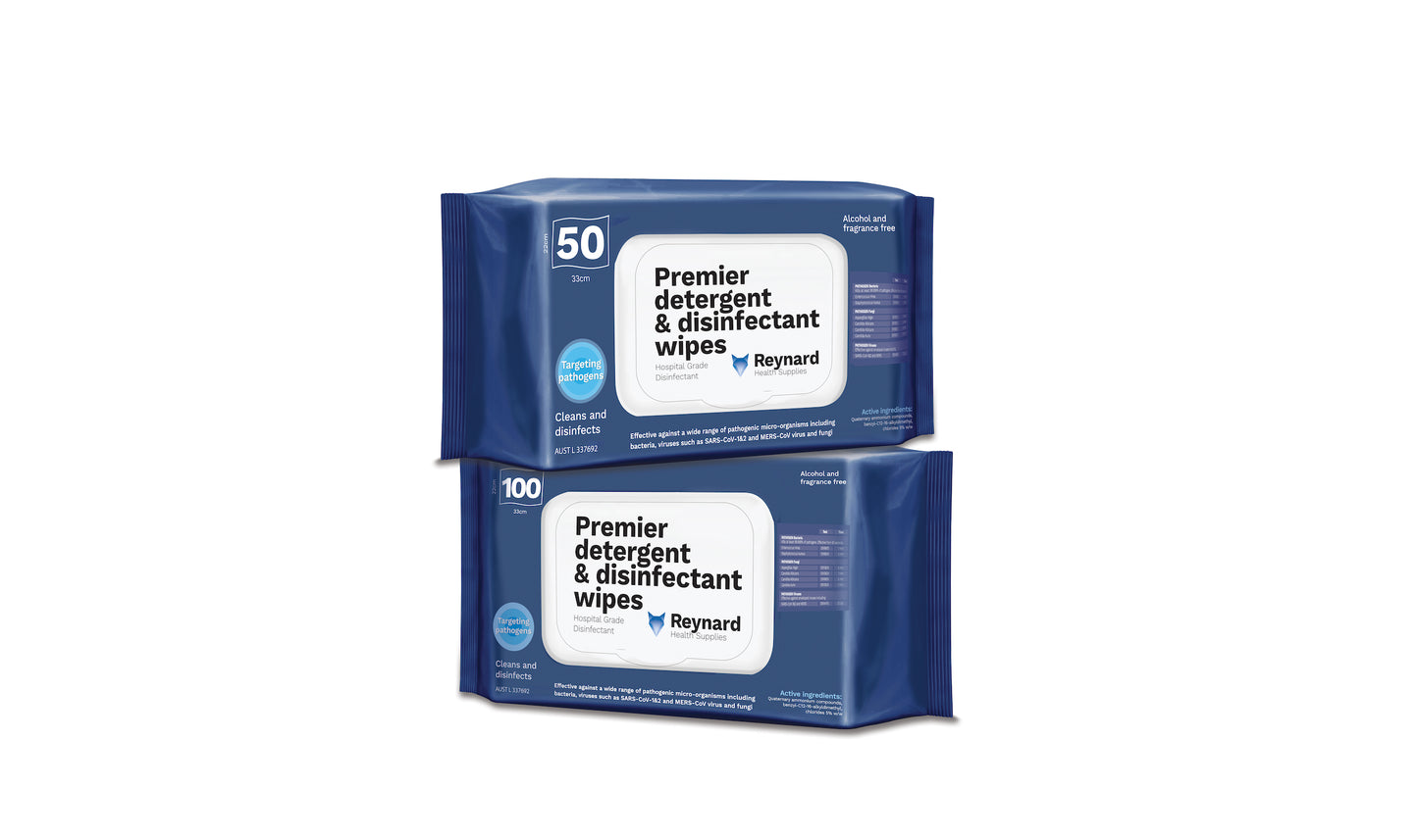 Reynard Premier Detergent & Disinfectant Wipes 100sht 6pk